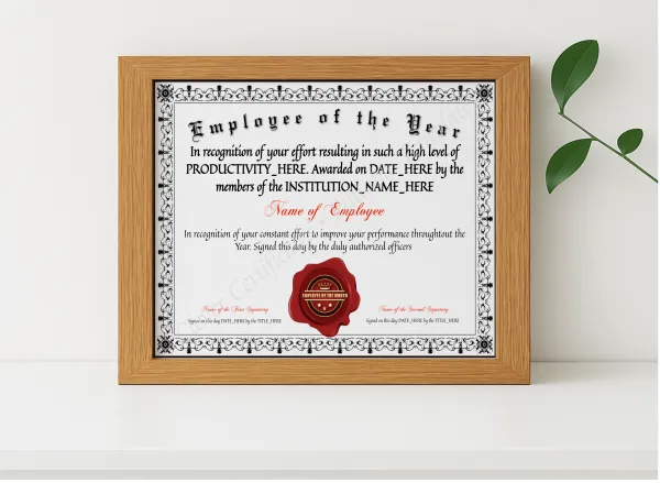 Realistic mockup featuring Customizable Elegant Employee Of The Year displayed within a modern frame, set against a minimalistic background.