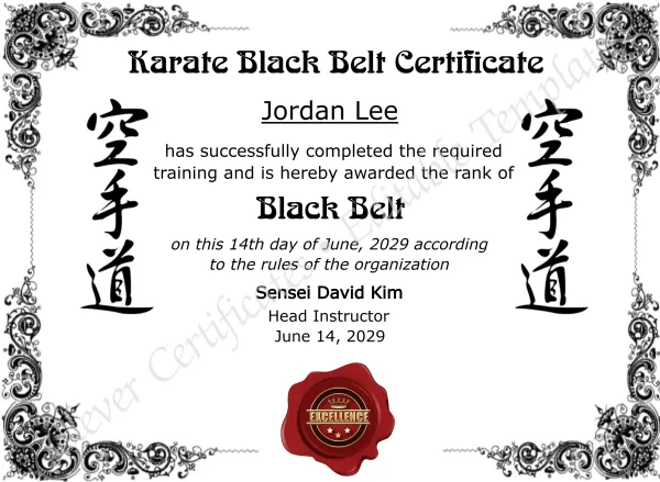 Karate Black Belt Certificate