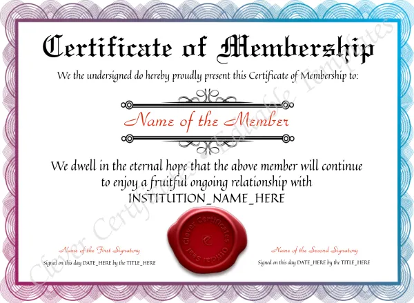 Customizable Certificate Of Membership