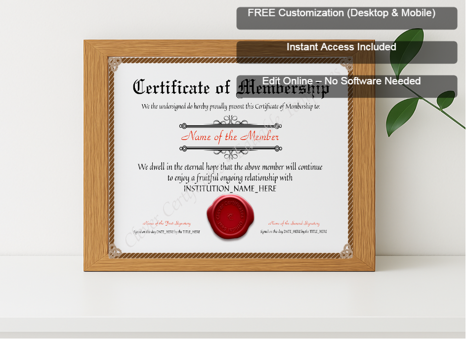 Premium mockup with Free Editor badge stack for Printable Elegant Brown Certificate Of Membership