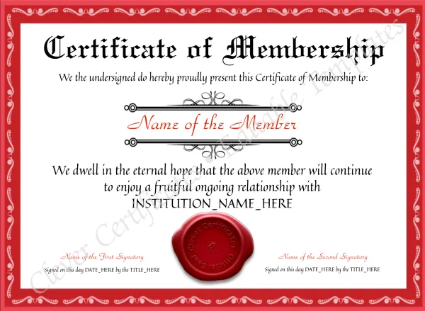 Customizable Elegant Red Certificate Of Membership