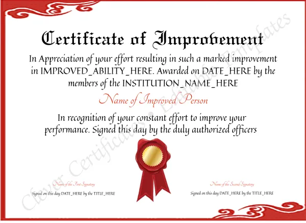 Editable Elegant Certificate Of Improvement