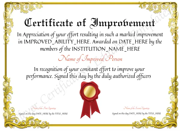 Printable Elegant Certificate Of Improvement
