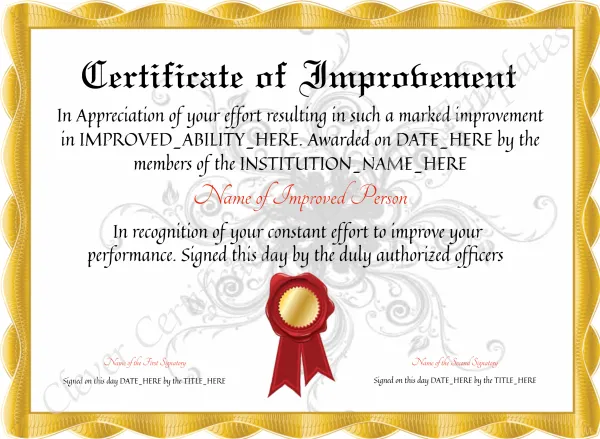 Customizable Elegant Certificate Of Improvement