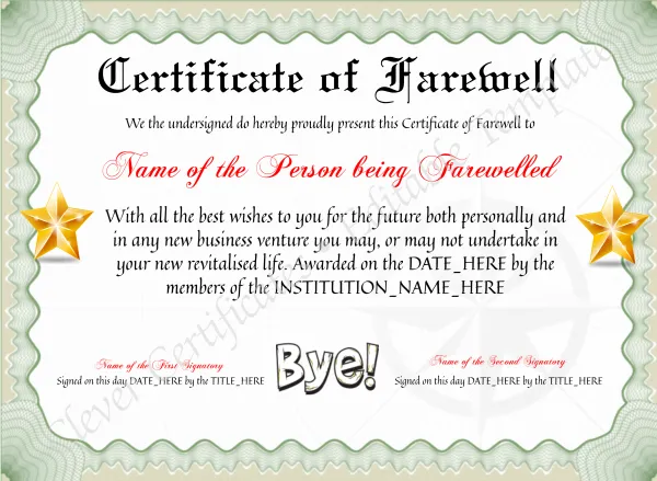 Customizable Certificate Of Farewell