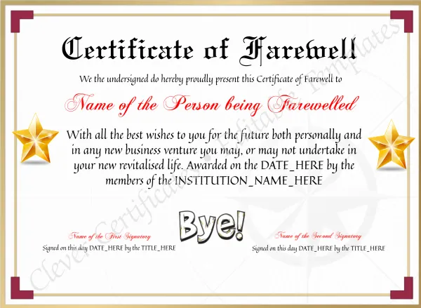 Printable Elegant Certificate Of Farewell
