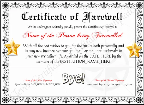 Customizable Elegant Certificate Of Farewell