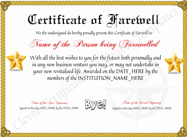 Editable Professional Certificate Of Farewell