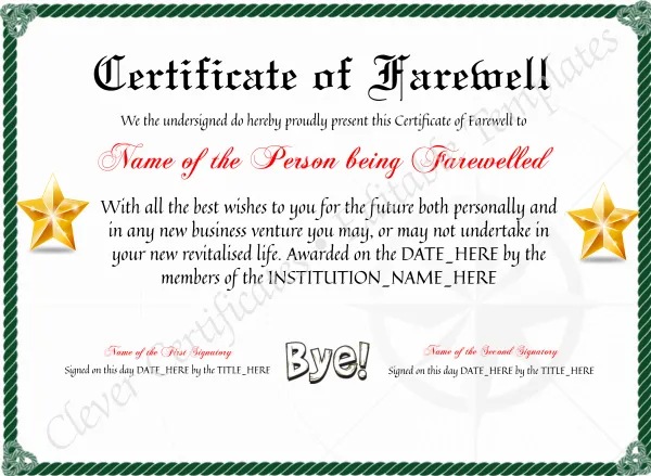 Printable Professional Certificate Of Farewell
