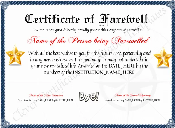 Customizable Professional Certificate Of Farewell