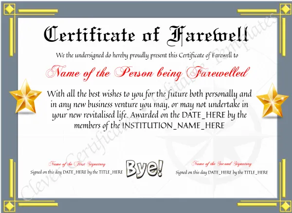 Editable Modern Certificate Of Farewell