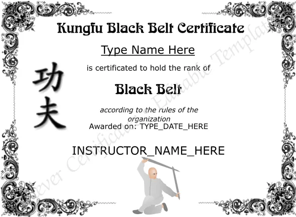 Kung Fu Black Belt Certificate