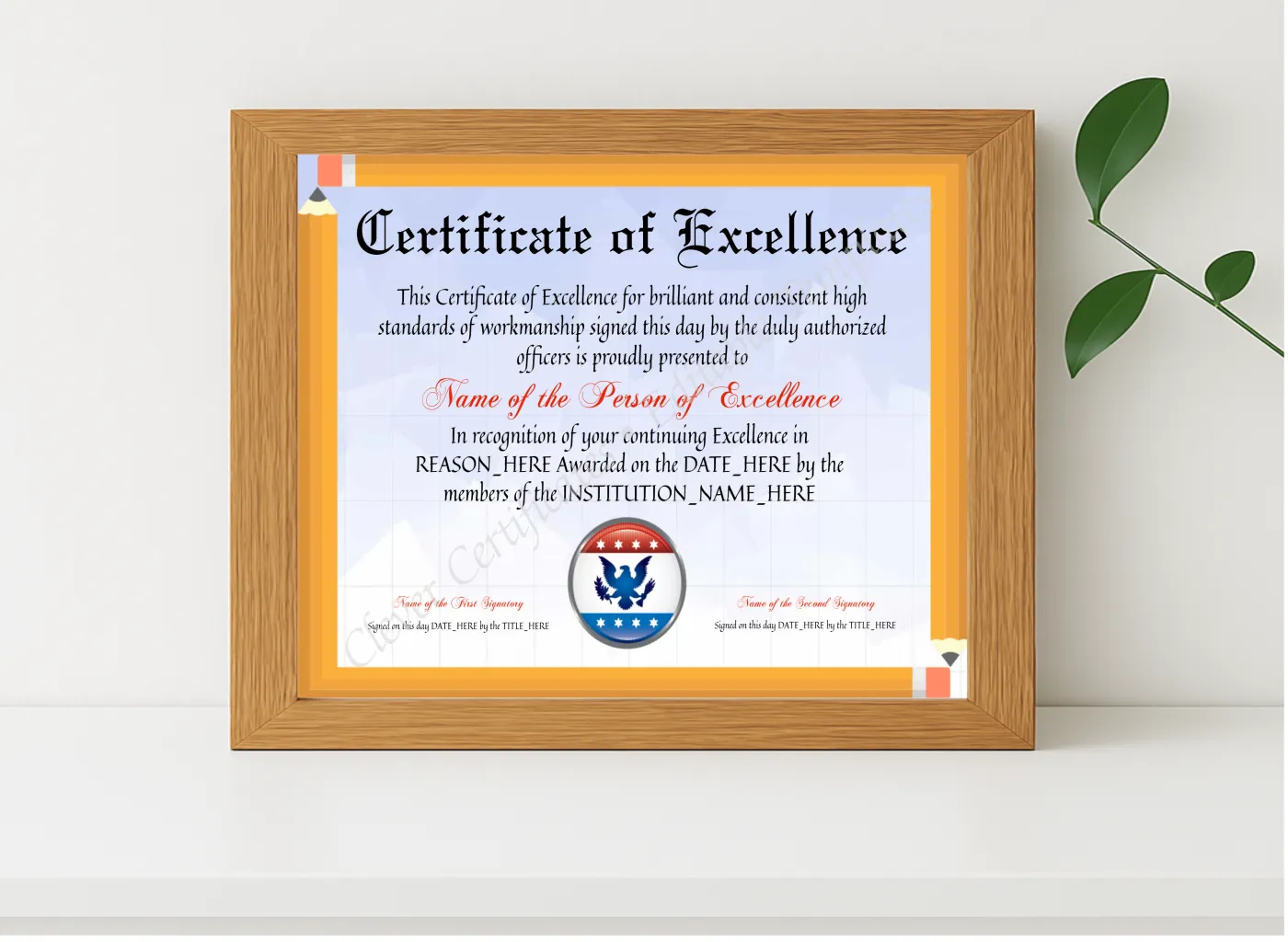 Realistic mockup featuring Printable Elegant Certificate Of Excellence displayed within a modern frame, set against a minimalistic background.