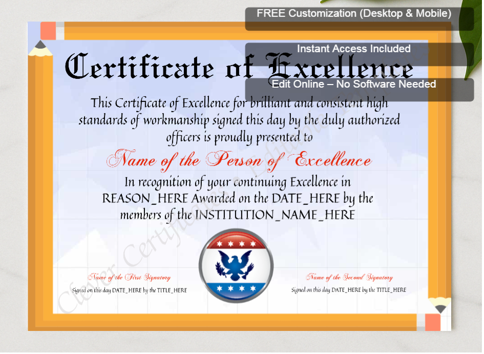 Framed preview featuring Free Editor badge stack for Printable Elegant Certificate Of Excellence