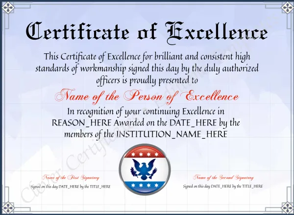 Customizable Elegant Certificate Of Excellence