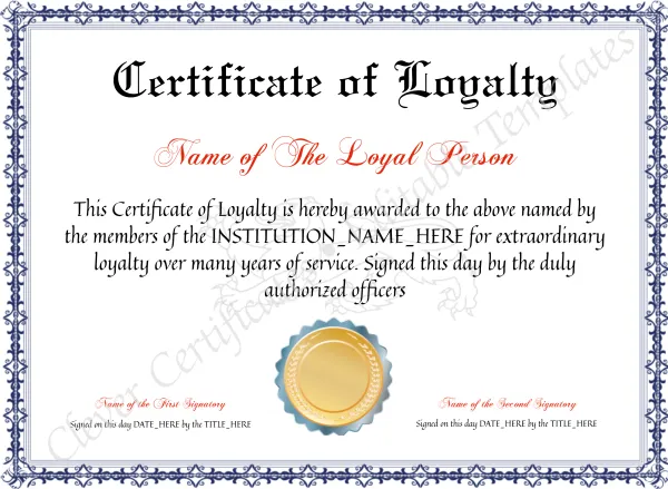 Editable Elegant Certificate Of Loyalty