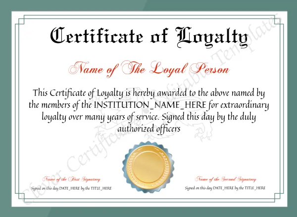 Printable Elegant Certificate Of Loyalty
