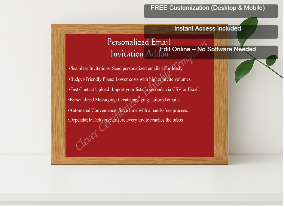 Premium mockup with Free Editor badge stack for Personalized Email Invitation Addon