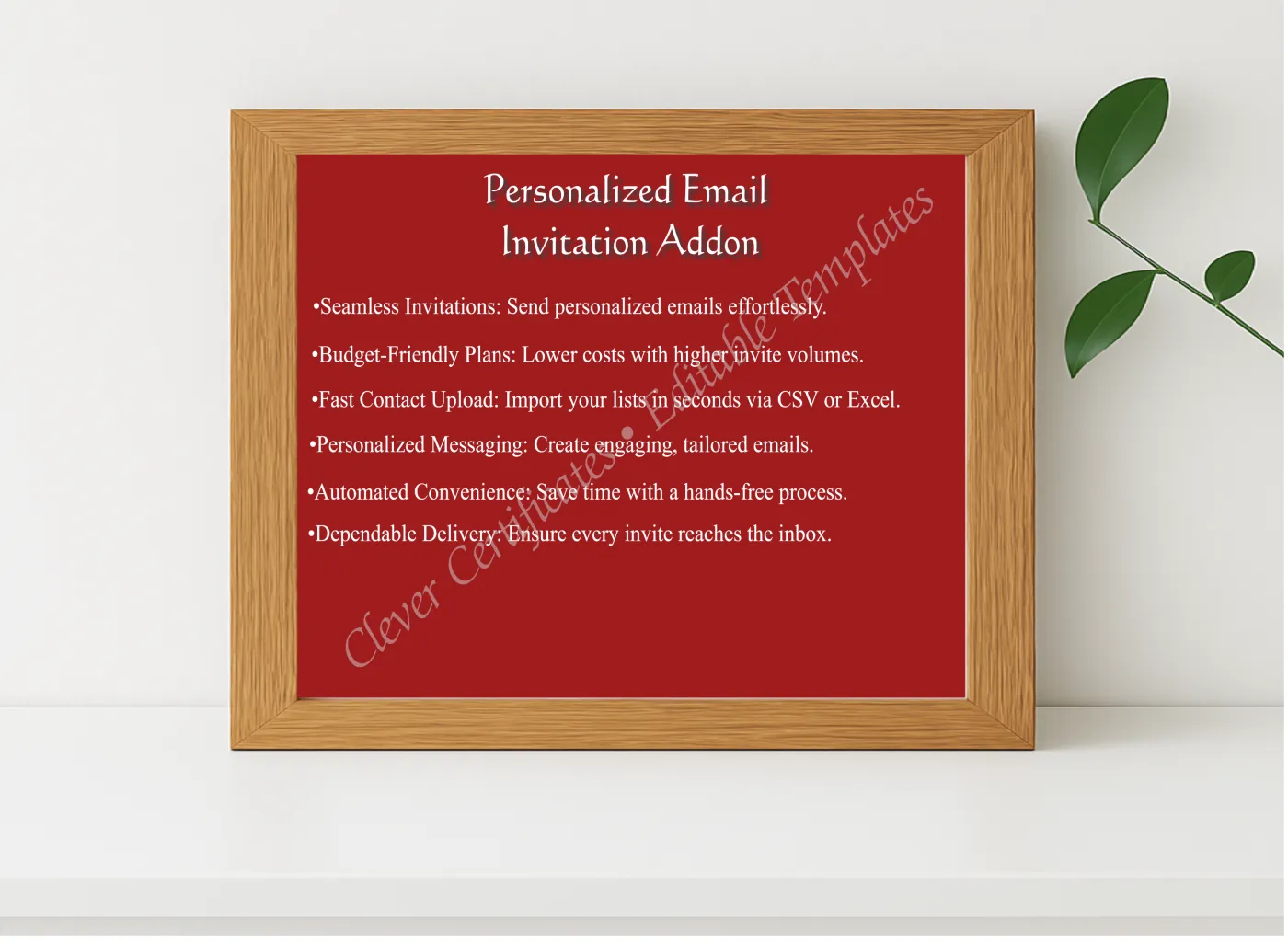 Realistic mockup featuring Personalized Email Invitation Addon displayed within a modern frame, set against a minimalistic background.
