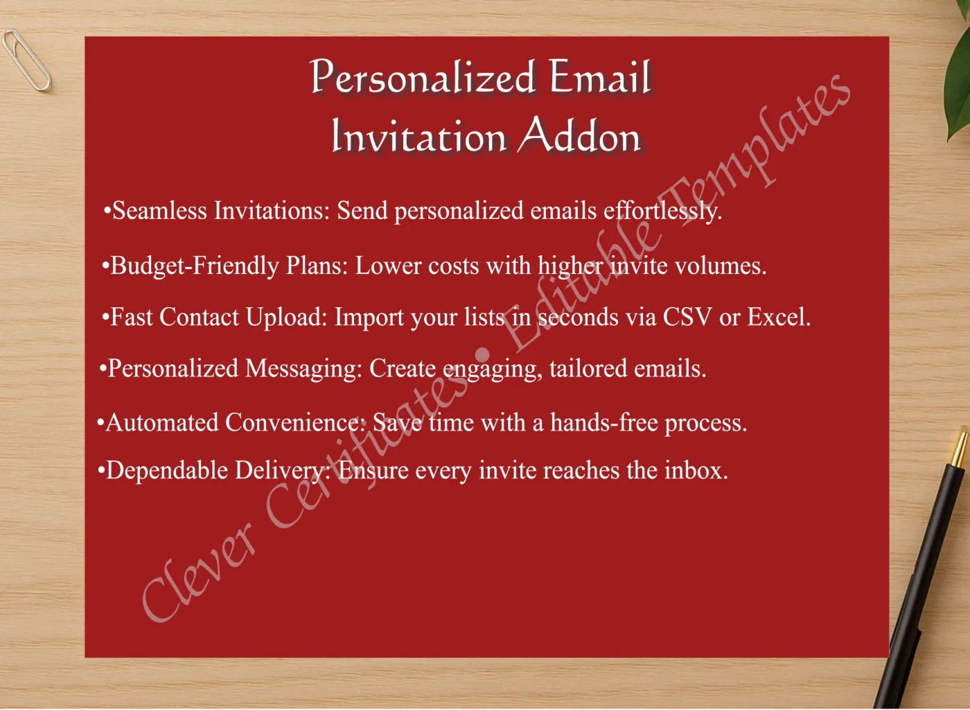 Professional preview of Personalized Email Invitation Addon certificate on high-quality stationery paper, ideal for showcasing the final look.