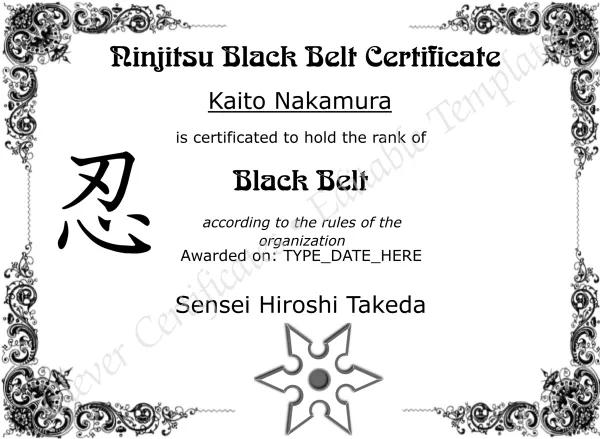 Ninjitsu Black Belt Certificate