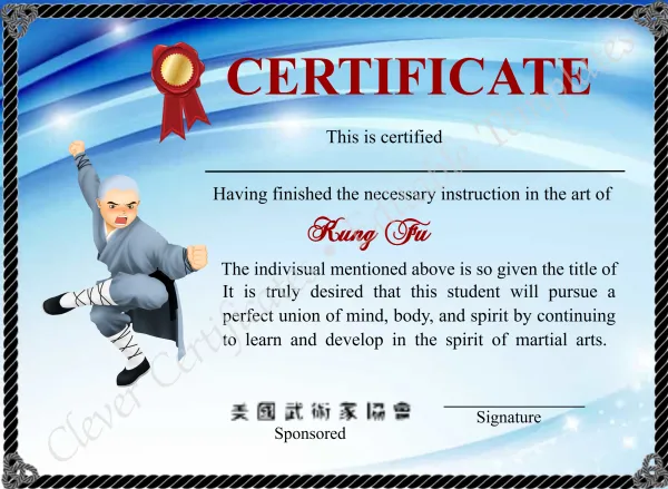 Modern Shaolin Kung Fu Crtificate