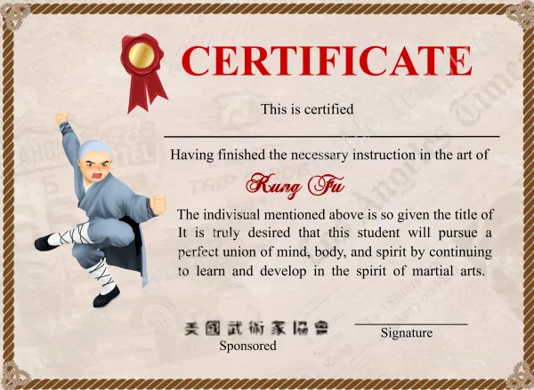 Professional Shaolin Kung Fu Crtificate