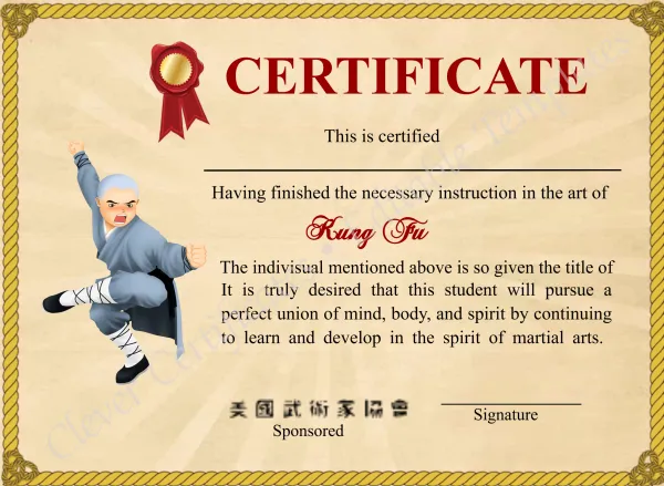 Printable Shaolin Kung Fu Certificate