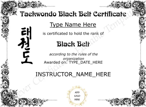 Taekwondo Black Belt Certificate