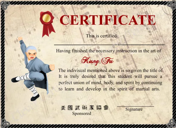 Elegant Shaolin Kung Fu Certificate