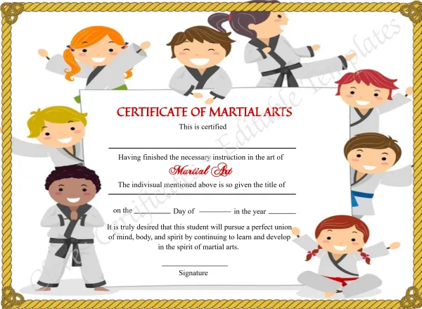 Printable Kids Martial Arts Certificate