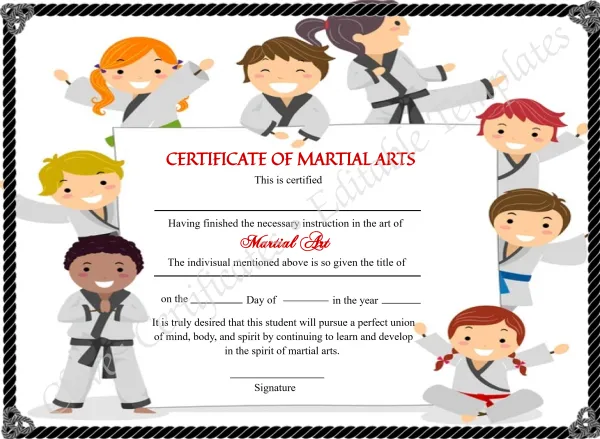 Customizable Kids Martial Arts Certificate
