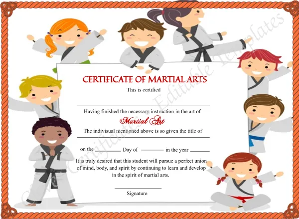 Elegant Kids Martial Arts Certificate
