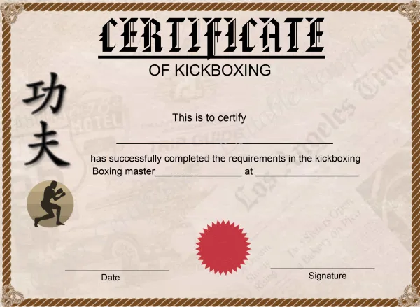 Editable Kickboxing Certificate