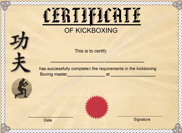 Customizable Kickboxing Certificate