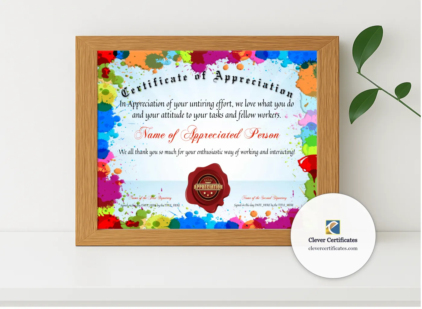 Realistic mockup featuring Certificate Of Appreciation displayed within a modern frame, set against a minimalistic background.
