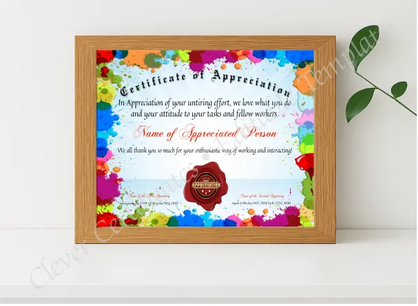 Realistic mockup featuring Certificate Of Appreciation displayed within a modern frame, set against a minimalistic background.