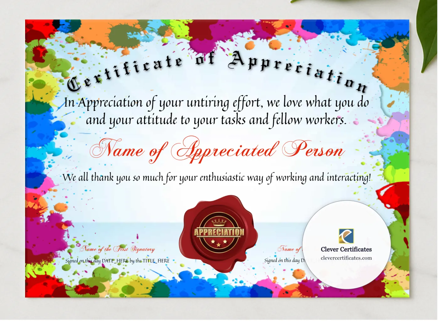 Certificate Of Appreciation presented in a sleek wooden frame, elegantly arranged on a stylish table.