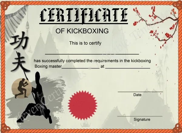 Professional Elegant Kickboxing Certificate