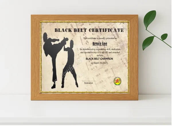 Realistic mockup featuring Professional Blackbelt Award displayed within a modern frame, set against a minimalistic background.
