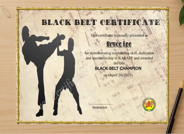 Professional preview of Professional Blackbelt Award certificate on high-quality stationery paper, ideal for showcasing the final look.