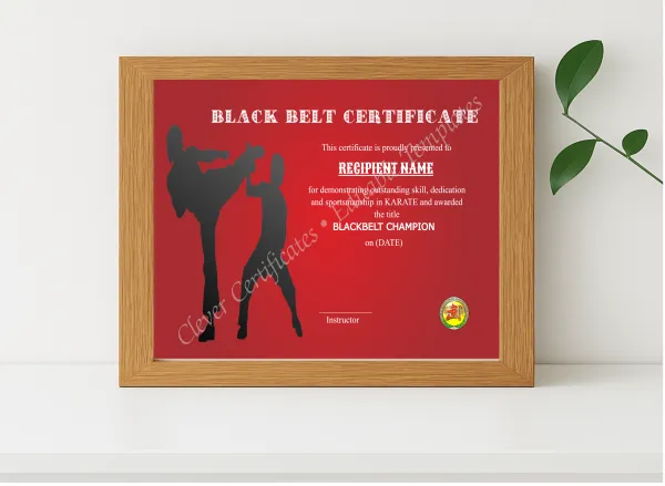 Realistic mockup featuring Modern Blackbelt Award displayed within a modern frame, set against a minimalistic background.