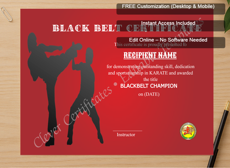 Zoomed preview with Free Editor badge stack for Modern Blackbelt Award