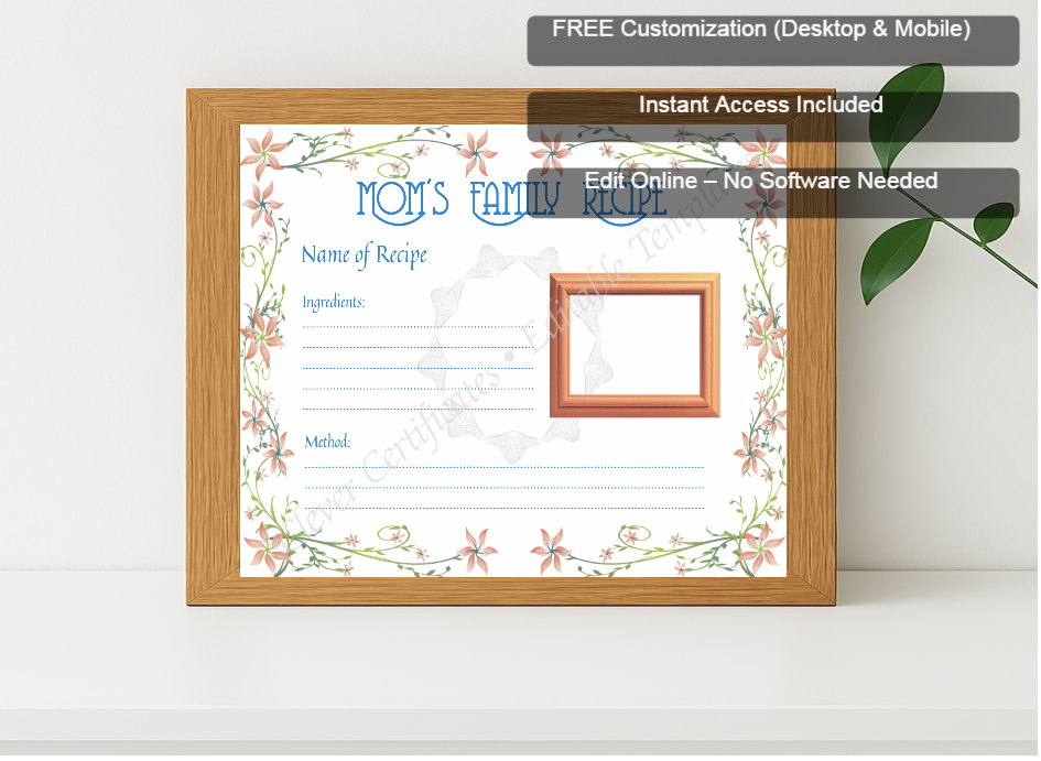 Premium mockup with Free Editor badge stack for Favorite Family Recipe