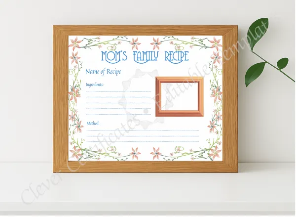 Realistic mockup featuring Favorite Family Recipe displayed within a modern frame, set against a minimalistic background.
