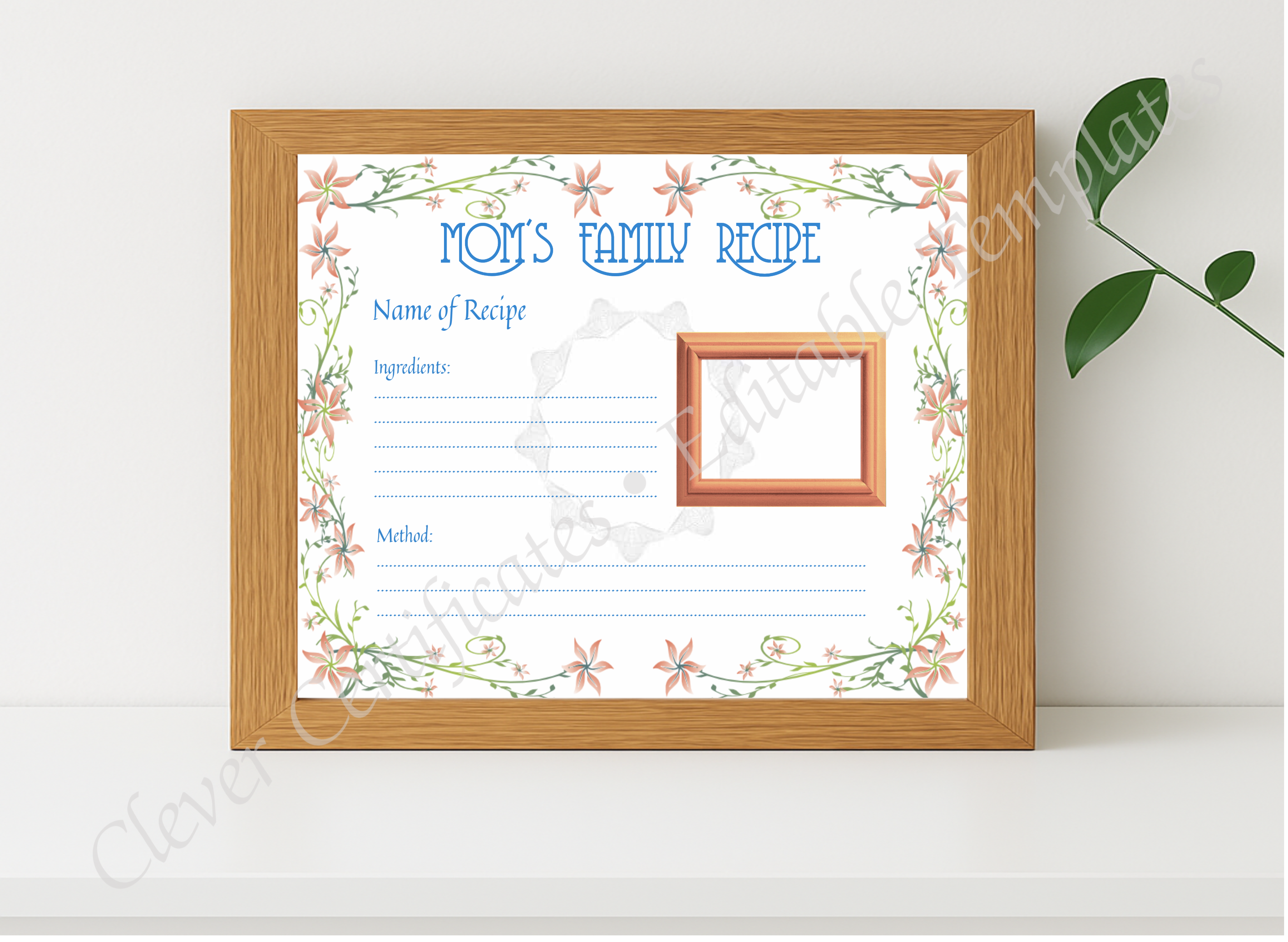 Realistic mockup featuring Favorite Family Recipe displayed within a modern frame, set against a minimalistic background.