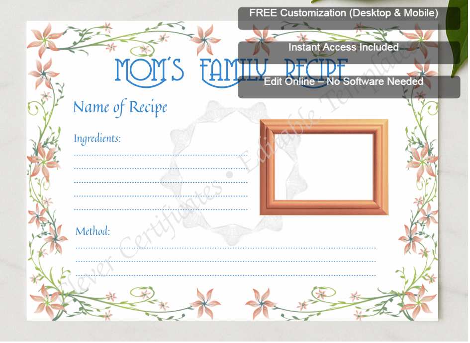 Framed preview featuring Free Editor badge stack for Favorite Family Recipe