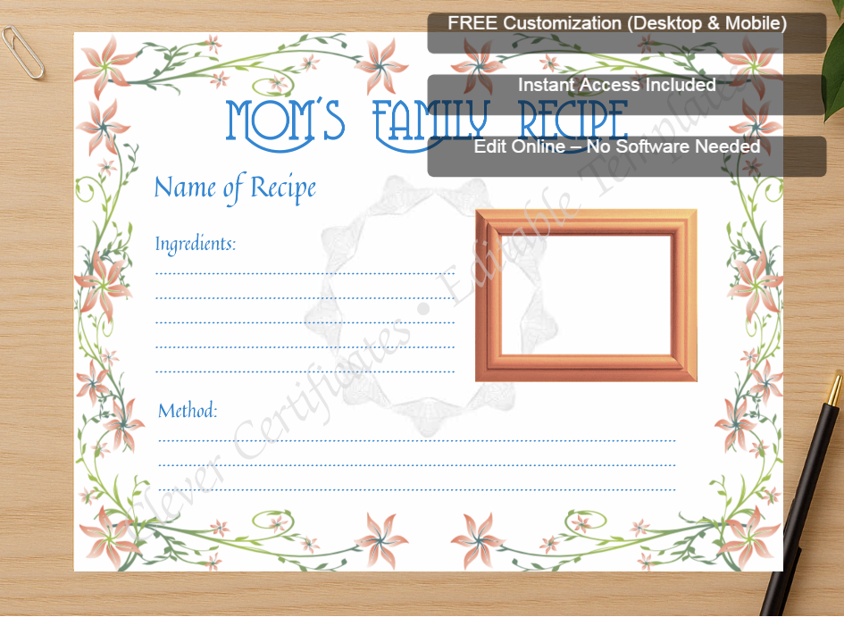 Zoomed preview with Free Editor badge stack for Favorite Family Recipe