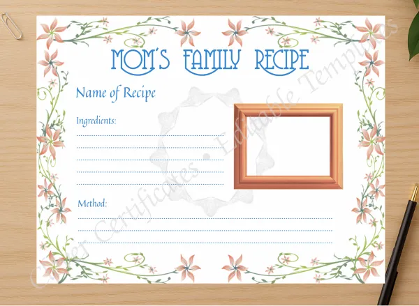 Professional preview of Favorite Family Recipe certificate on high-quality stationery paper, ideal for showcasing the final look.