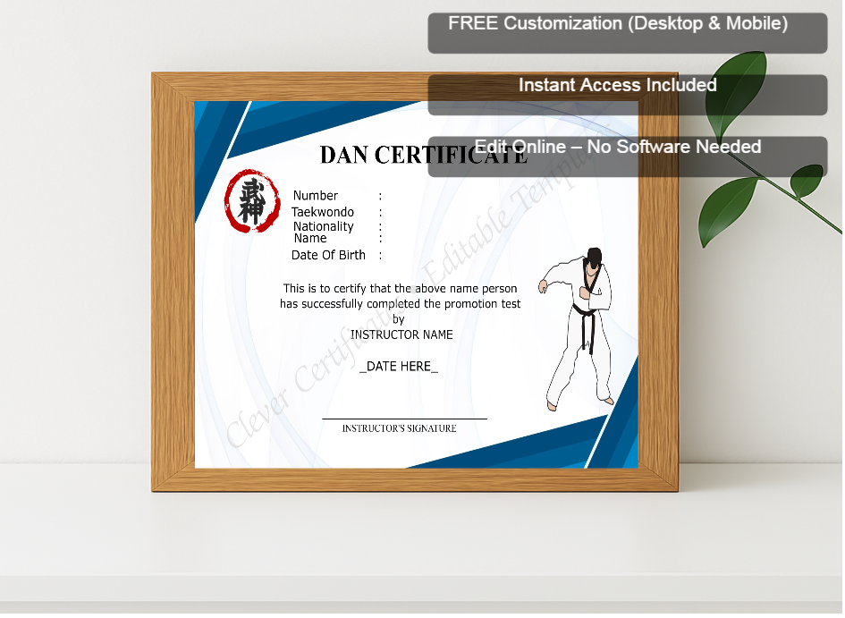 Premium mockup with Free Editor badge stack for Professional Dan Certificate